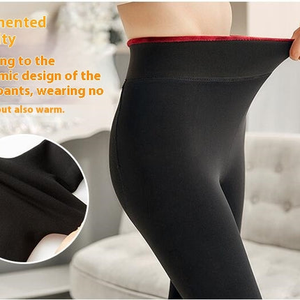Winter Warm Opaque Fleece Lined Tights for Women High Waist Elastic Thick Thermal Tights-A2