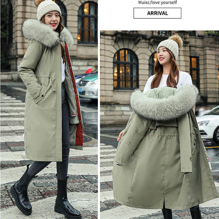 Women's Long Winter Coat Thickened Parka Warm Jacket with Faux Fur Trim Hood