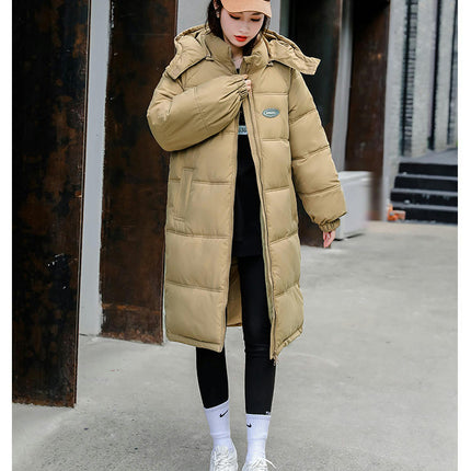 Women Long Quilted Coat Hooded Long Sleeve Puffer Jacket Padded Winter Outerwear