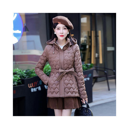 Womens Hooded Quilted Puffer Jacket Outerwear Mid-Length Winter Coat