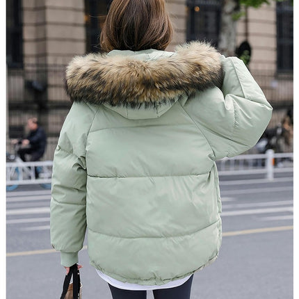 Women's Winter Coat Padded Puffer Short Jacket with Faux Fur Hood