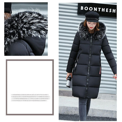 Women Long Quilted Coat with Faux Fur Hood Winter Padded Puffer Jacket Outwear