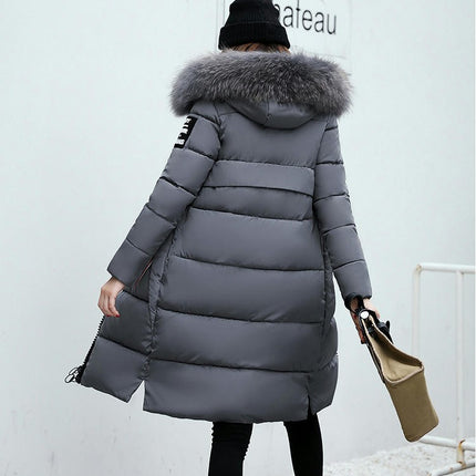 Women Long Quilted Coat with Faux Fur Hood Winter Padded Puffer Jacket Outwear