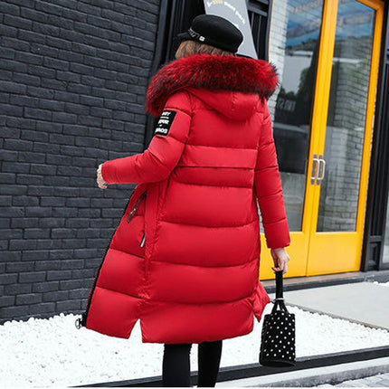 Women Long Quilted Coat with Faux Fur Hood Winter Padded Puffer Jacket Outwear