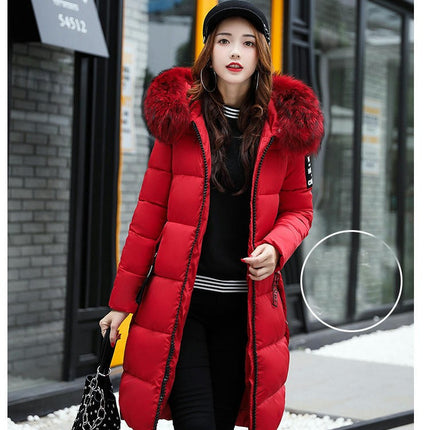 Women Long Quilted Coat with Faux Fur Hood Winter Padded Puffer Jacket Outwear