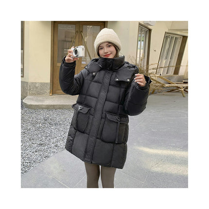 Women Padded Puffer Coat Hooded Mid-Length Winter Down Jacket