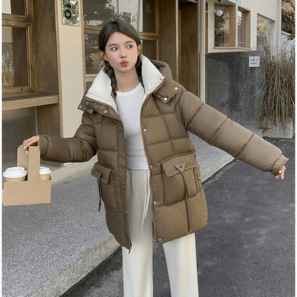 Women Padded Puffer Coat Hooded Mid-Length Winter Down Jacket