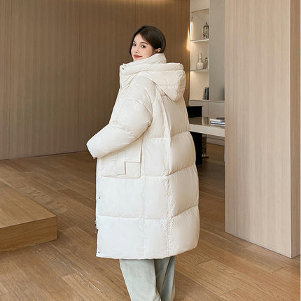 Womens Puffer Jacket Long Padded Coat Winter Outerwear with Hood