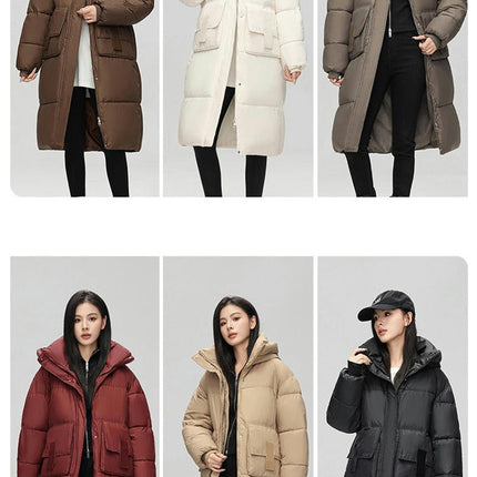 Women's Winter Down Coat Long Padded Puffer Jacket Outwear with Hood