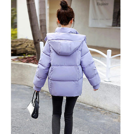 Women's Cropped Puffer Thickened Coat Winter Long Sleeve Quilted Jacket with Hood