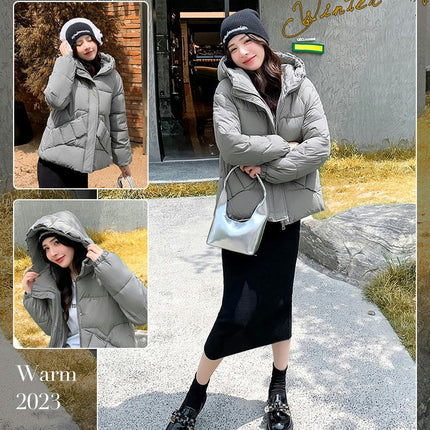 Women's Winter Cropped Padded Coats Hooded Quilted Puffer Jacket