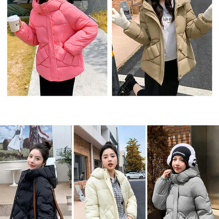 Women's Winter Cropped Padded Coats Hooded Quilted Puffer Jacket