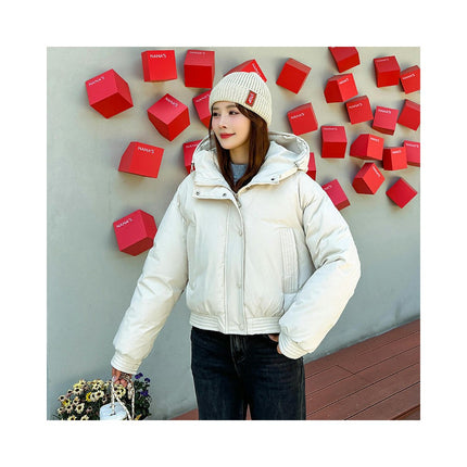 Women's Winter Cropped Puffer Jacket Long Sleeve Hooded Baggy Down Coat