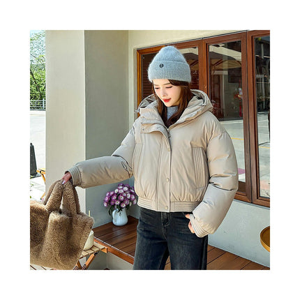 Women's Winter Cropped Puffer Jacket Long Sleeve Hooded Baggy Down Coat