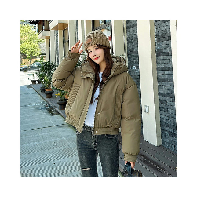 Women's Winter Cropped Puffer Jacket Long Sleeve Hooded Baggy Down Coat
