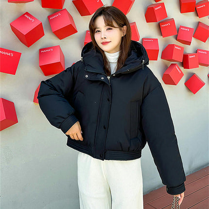 Women's Winter Cropped Puffer Jacket Long Sleeve Hooded Baggy Down Coat