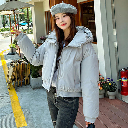 Women's Winter Cropped Puffer Jacket Long Sleeve Hooded Baggy Down Coat