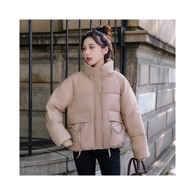 Women's Winter Cropped Puffer Jacket Long Sleeve Full Zip Quilted Down Coats