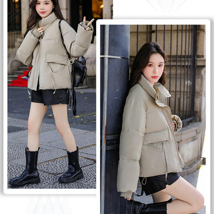 Women's Winter Cropped Puffer Jacket Long Sleeve Full Zip Quilted Down Coats
