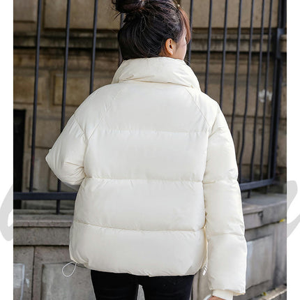 Women's Winter Cropped Puffer Jacket Long Sleeve Full Zip Quilted Down Coats