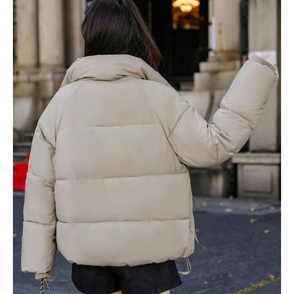 Women's Winter Cropped Puffer Jacket Long Sleeve Full Zip Quilted Down Coats