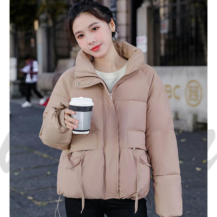 Women's Winter Cropped Puffer Jacket Long Sleeve Full Zip Quilted Down Coats