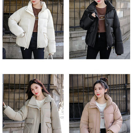 Women's Winter Cropped Puffer Jacket Long Sleeve Full Zip Quilted Down Coats