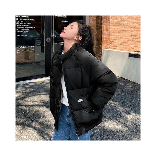 Women's Winter Cropped Puffer Jacket Zip Up Quilted Coat Stand Collar Padded Outerwear