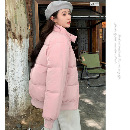 Women's Winter Cropped Puffer Jacket Zip Up Quilted Coat Stand Collar Padded Outerwear