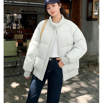 Women's Winter Cropped Puffer Jacket Zip Up Quilted Coat Stand Collar Padded Outerwear
