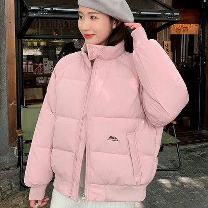 Women's Winter Cropped Puffer Jacket Zip Up Quilted Coat Stand Collar Padded Outerwear