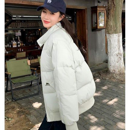 Women's Winter Cropped Puffer Jacket Zip Up Quilted Coat Stand Collar Padded Outerwear