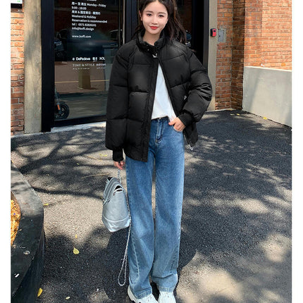 Women's Winter Cropped Puffer Jacket Zip Up Quilted Coat Stand Collar Padded Outerwear
