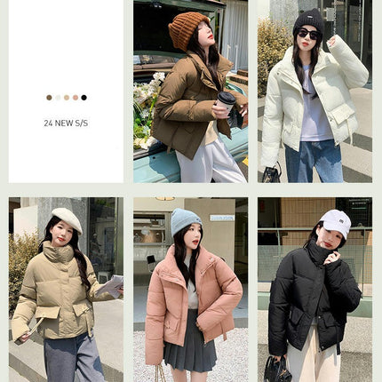 Women's Winter Cropped Padded Puffer Jacket Stand Collar Zip Up Coats