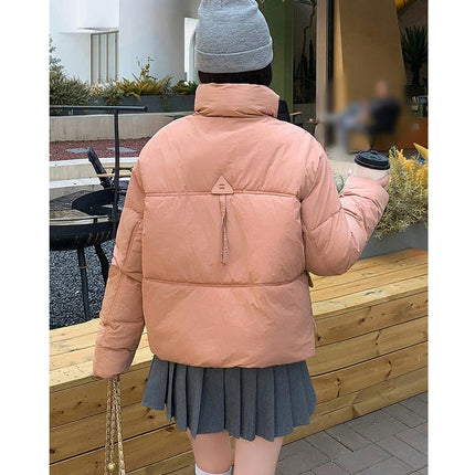 Women's Winter Cropped Padded Puffer Jacket Stand Collar Zip Up Coats