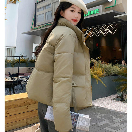 Women's Winter Cropped Padded Puffer Jacket Stand Collar Zip Up Coats