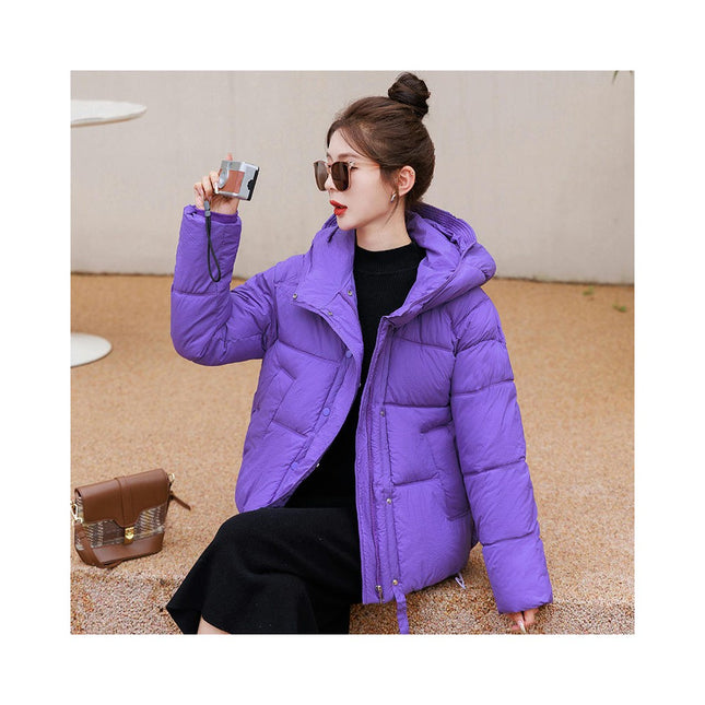 Women's Winter Cropped Puffer Coat Long Sleeve Zip Up Hooded Jacket