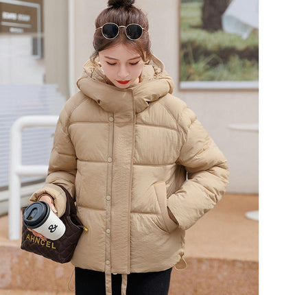 Women's Winter Cropped Puffer Coat Long Sleeve Zip Up Hooded Jacket