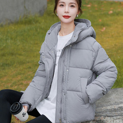 Women's Winter Cropped Puffer Coat Long Sleeve Zip Up Hooded Jacket