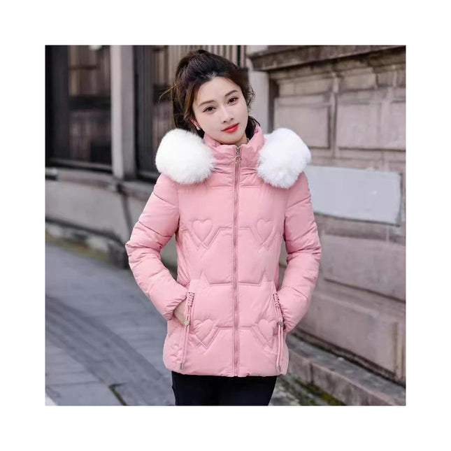Women's Winter Cropped Hooded Puffer Coat Long Sleeve Zip Up Hooded Jacket