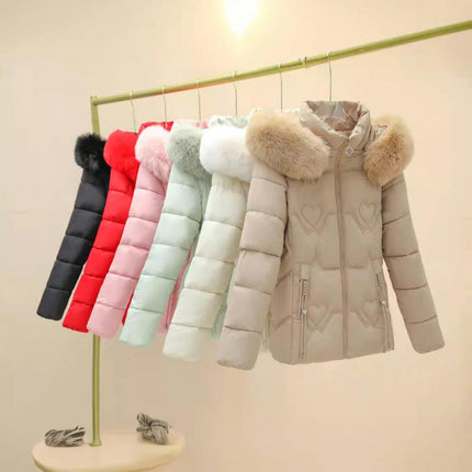 Women's Winter Cropped Hooded Puffer Coat Long Sleeve Zip Up Hooded Jacket