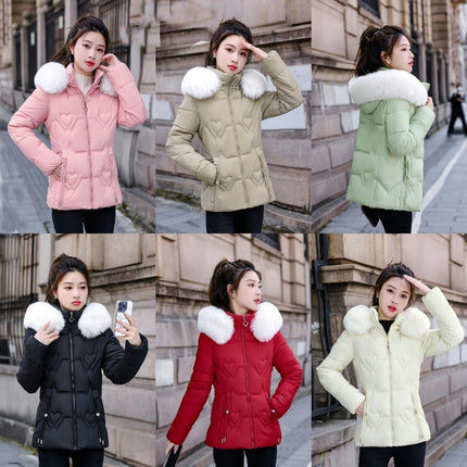 Women's Winter Cropped Hooded Puffer Coat Long Sleeve Zip Up Hooded Jacket