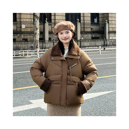 Women's Cropped Puffer Coats Padded Winter Long Sleeve Zip Up Quilted Jackets