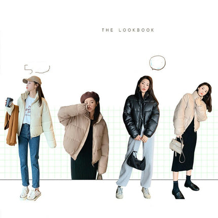 Women's Winter Long Sleeve Zip Up Down Jacket Baggy Cropped Puffer Coat Outerwear