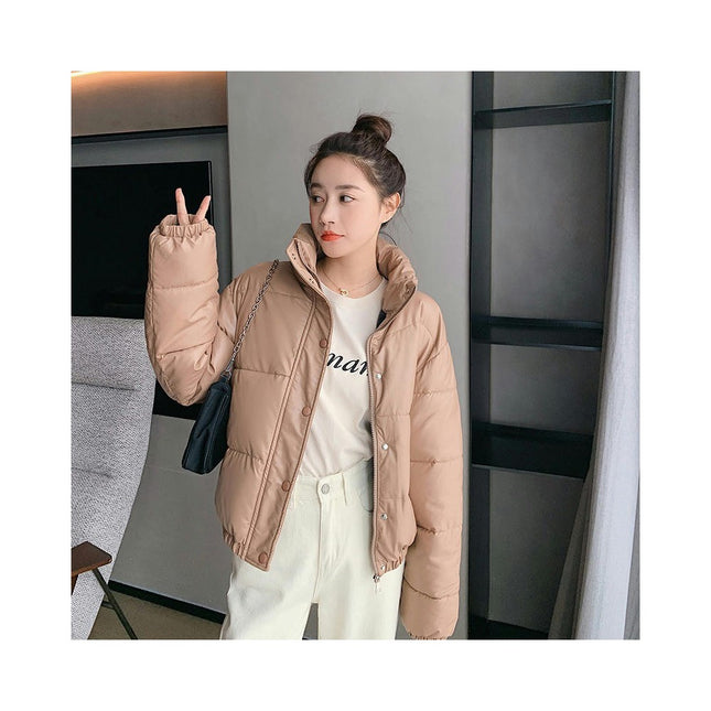 Women's Winter Long Sleeve Zip Up Down Jacket Baggy Cropped Puffer Coat Outerwear