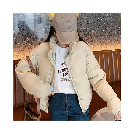Women's Winter Long Sleeve Zip Up Down Jacket Baggy Cropped Puffer Coat Outerwear