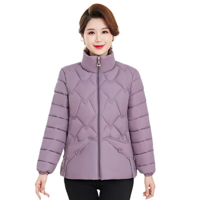 Women's Winter Cropped Puffer Jacket Short Stand Collar Quilted Coat
