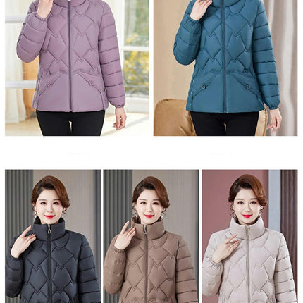 Women's Winter Cropped Puffer Jacket Short Stand Collar Quilted Coat