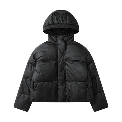 Women's Winter Cropped Puffer Coat Long Sleeve Zip Hooded Baggy Down Jacket