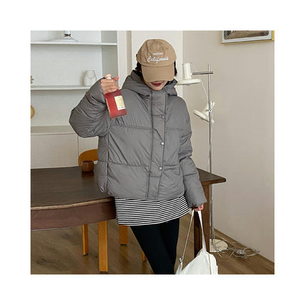 Women's Winter Cropped Puffer Coat Long Sleeve Zip Hooded Baggy Down Jacket